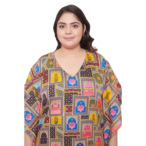 Gypsie Blu Multicolor Geometric Printed Caftan Beach Cover Up Dresses for Women - Picture 8 of 10